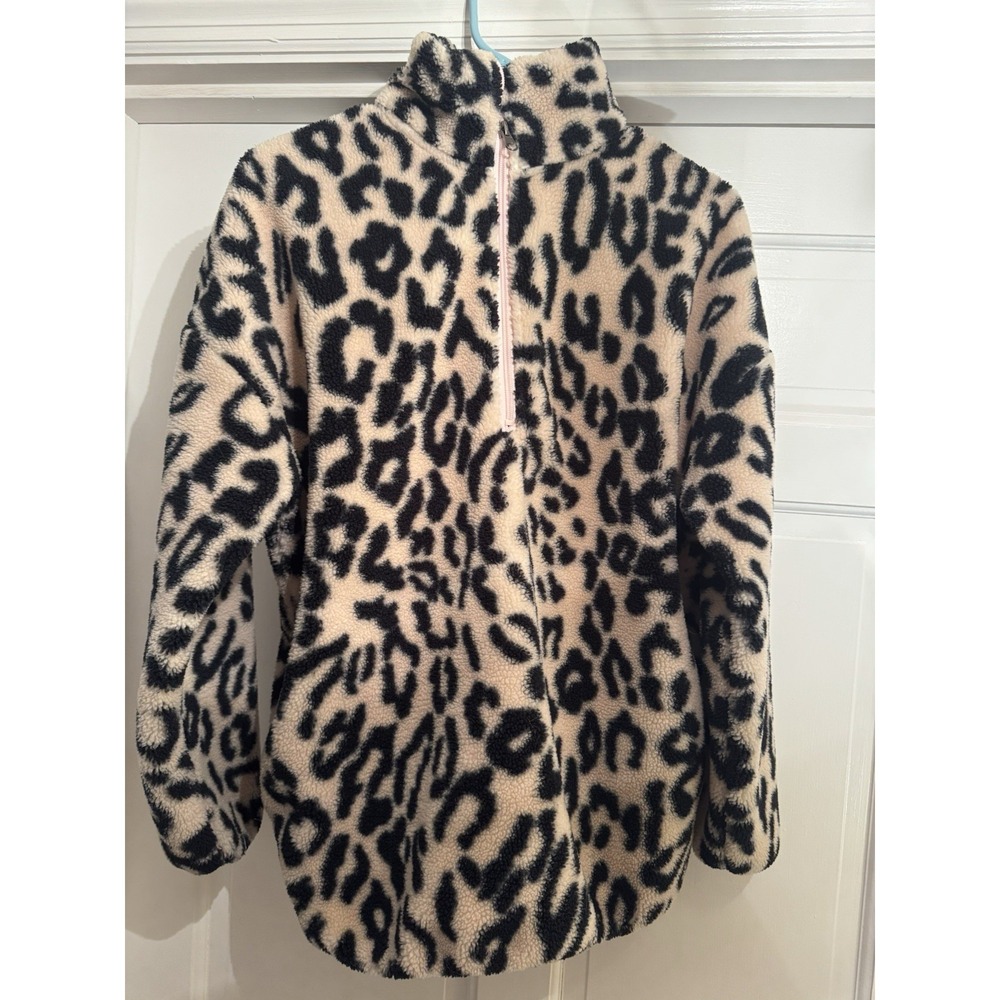 Jess Lea Women's M Leopard Print Fleece Quarter Zip Pullover